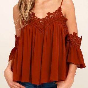 Daily Devotion Rust Red Lace Off-the-Shoulder Top